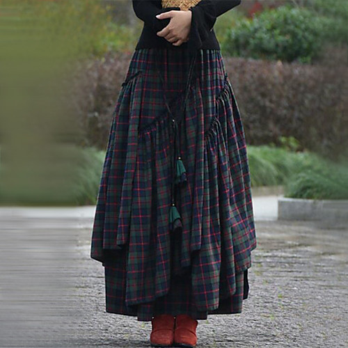 

Women's Casual / Daily Basic Skirts Plaid Patchwork Green