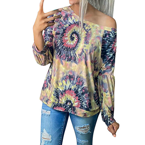 

Women's Blouse Shirt Tie Dye Long Sleeve Print Round Neck Basic Tops Rainbow