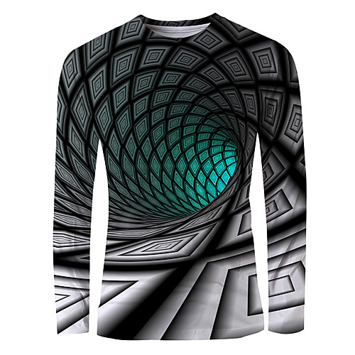 

Men's T shirt 3D Print Graphic Optical Illusion Print Long Sleeve Daily Tops Basic Elegant Green