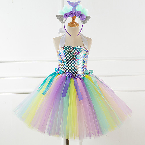

Mermaid Dress Girls' Movie Cosplay Vacation Dress New Year's Green Rainbow Dress Headwear Christmas Halloween Carnival Polyester / Cotton Polyester