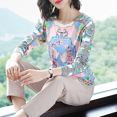 

Women's Stylish Knitted Animal Pullover Long Sleeve Sweater Cardigans Crew Neck Round Neck Fall Blushing Pink Orange