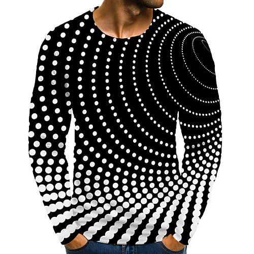 

Men's T shirt 3D Print Polka Dot Graphic Print Long Sleeve Daily Tops Basic Light Blue Sapphire Blue Black