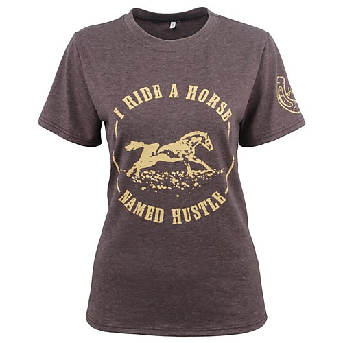 

Women's T shirt Graphic Text Letter Print Round Neck Tops Basic Basic Top Brown
