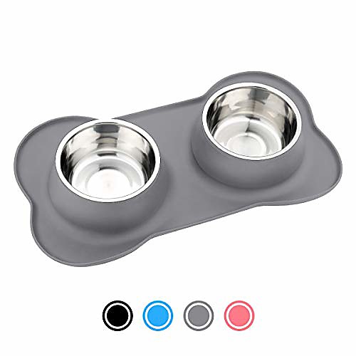 

dog bowls stainless steel dog bowl with no spill non-skid silicone mat 53 oz feeder bowls pet bowl for dogs cats and pets (gray)