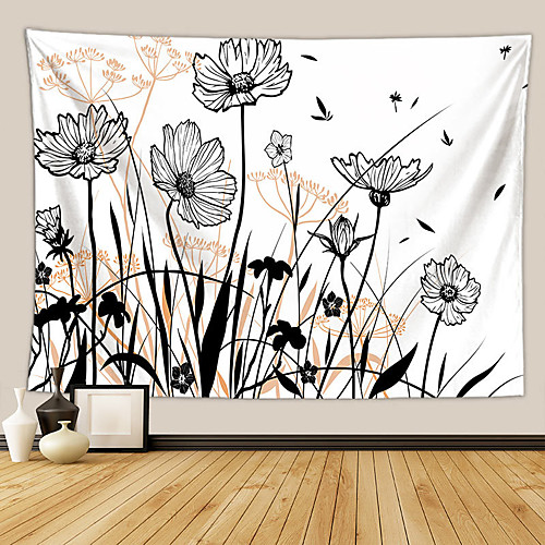 

Wall Tapestry Art Deco Blanket Curtain Picnic Table Cloth Hanging Home Bedroom Living Room Dormitory Decoration Polyester Fiber Plant Series Modern Flowers Black And White