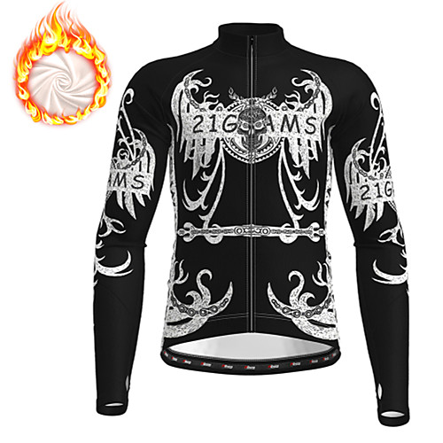 

21Grams Men's Long Sleeve Cycling Jersey Winter Fleece Polyester Black Blue Orange Sugar Skull Novelty Skull Bike Jacket Jersey Top Mountain Bike MTB Road Bike Cycling Thermal Warm Fleece Lining Warm