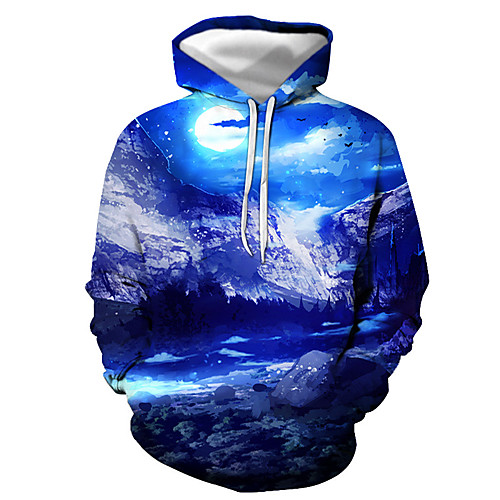 

Men's Unisex Plus Size Pullover Hoodie Sweatshirt Graphic Hooded Daily Going out 3D Print Basic Casual Hoodies Sweatshirts Long Sleeve Light Blue Lake blue Gray blue