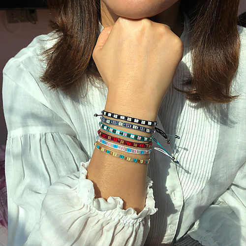 

3pcs Women's Friendship Bracelet Wrap Bracelet Bracelet Braided Fashion Birthday Love Stylish Luxury Unique Design Elegant Boho Glass Bracelet Jewelry White / Red For Party Evening Sport Gift Date