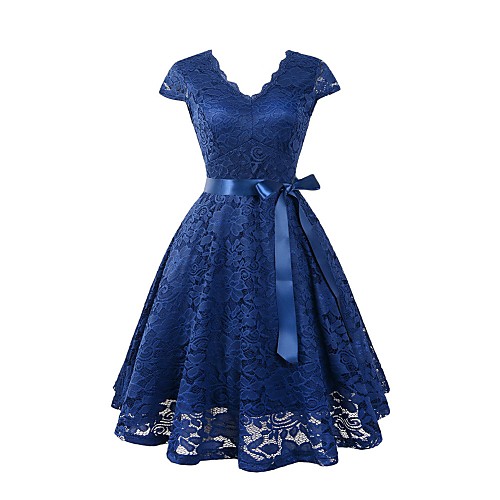

Women's A Line Dress Knee Length Dress Blushing Pink Wine Black Navy Blue Beige Short Sleeve Solid Color Backless Lace Summer Strapless Elegant Party Slim 2021 S M L XL XXL
