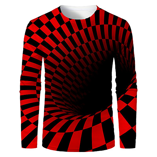 

Men's T shirt 3D Print Graphic Abstract 3D Long Sleeve Daily Tops Basic Black / Red