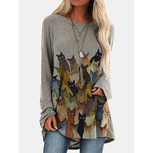 

Women's Shift Dress Short Mini Dress Long Sleeve Print Cat Patchwork Print Fall Spring Hot Casual 2021 Blue Wine Khaki Gray S M L XL XXL 3XL