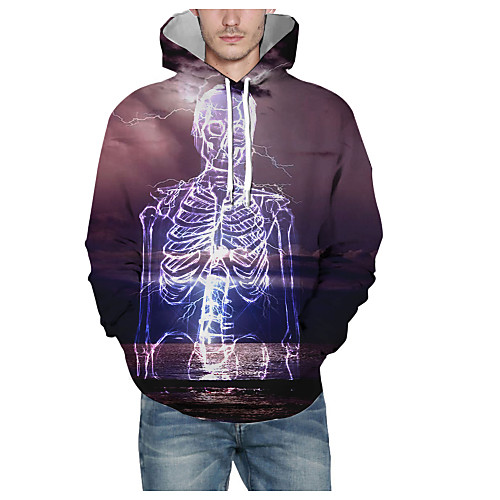 

Men's Pullover Hoodie Sweatshirt Graphic Skull Hooded Halloween Daily 3D Print Basic Hoodies Sweatshirts Long Sleeve Purple