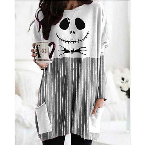 

Women's Shift Dress Short Mini Dress Gray Orange Black Long Sleeve Print Patchwork Print Fall Spring Round Neck Casual Loose 2021 S M L XL XXL 3XL
