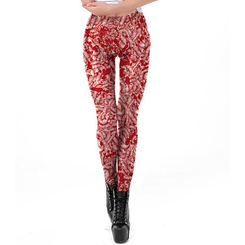 

Women's Exaggerated Breathable Halloween Leggings Pants Print Ankle-Length Print Red