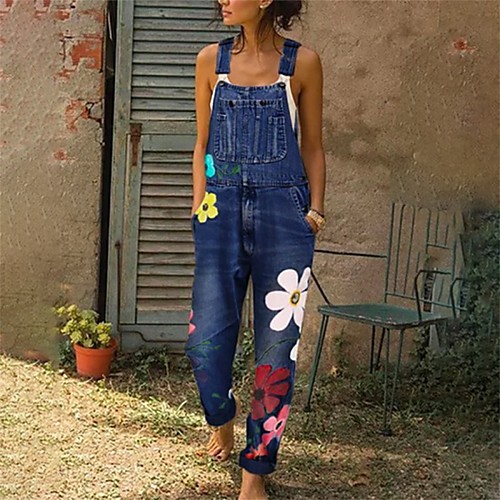 

Women's Basic Black Blue Romper Floral Color Block Patchwork Print