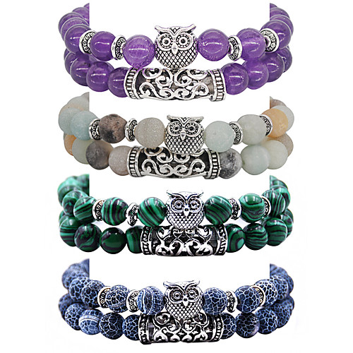 

2pcs Women's Bead Bracelet Friendship Bracelet Wrap Bracelet Beads Owl Simple Luxury Ethnic Fashion Boho Stone Bracelet Jewelry Blue / Purple / Green For Gift Formal Prom Birthday Festival