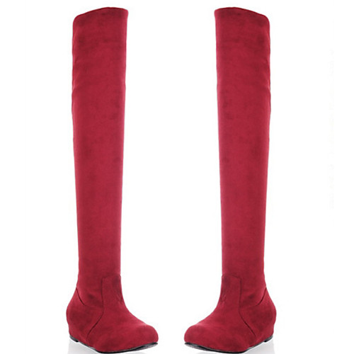 

Women's Boots Flat Heel Round Toe Over The Knee Boots Basic Casual Daily Walking Shoes Suede Solid Colored Dark Red Black / Red Leopard