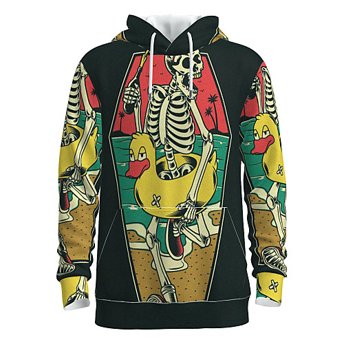

Men's Pullover Hoodie Sweatshirt Skull Hooded Halloween 3D Print Basic Hoodies Sweatshirts Long Sleeve Yellow