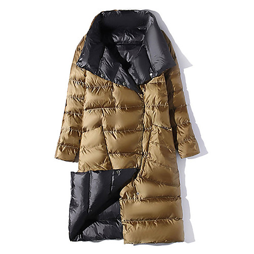 

Women's Down Long Coat Regular Fit Jacket Solid Colored Gold Royal Blue / White Duck Down