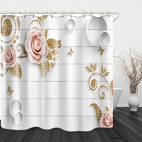 

3D Flowers Digital Printing Shower Curtain Shower Curtains Hooks Modern Polyester New Design