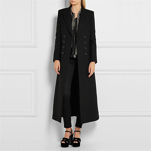 

Women's Coat WorkWear Fall Winter Maxi Coat Notch lapel collar Elegant & Luxurious Jacket Long Sleeve Solid Colored Oversized Black