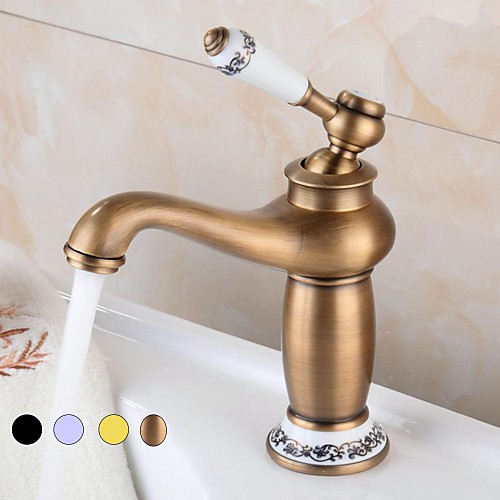 

Single Handle One HoleBathroomFaucet,Antique Brass Electroplated ChromeStandard Spout/Centerset, Brass Vintage BathroomSink Faucet Contain with Hot and Cold Water