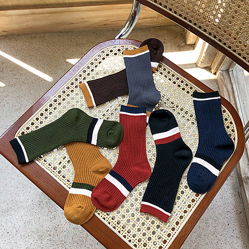 

Kids Athletic Sports Socks 1 Pair Long Boys' Girls' Crew Socks Tube Socks Breathable Sweat wicking Comfortable Gym Workout Basketball Running Skateboarding Sports Stripes Solid Colored Cotton Black
