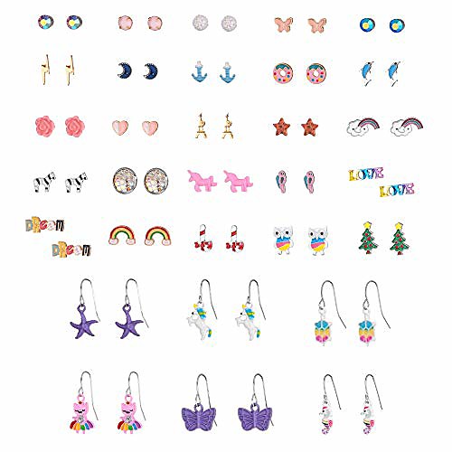 

hypoallergenic earrings for girls kids, girls christmas stud earrings, animal earring sets colorful rainbow unicorn earring for little girls