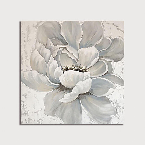 

Oil Painting Hand Painted Square Floral / Botanical Modern Stretched Canvas