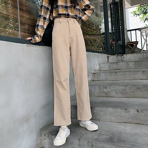 

Women's Basic Breathable Daily Chinos Pants Solid Colored Full Length Brown Beige