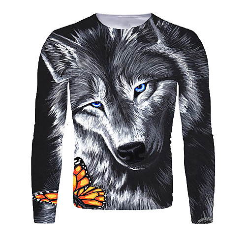 

Men's T shirt Shirt 3D Print Graphic Animal Long Sleeve Daily Tops Basic Round Neck Black