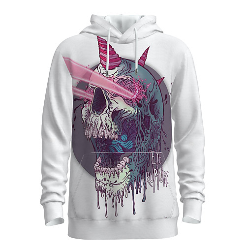 

Men's Pullover Hoodie Sweatshirt Graphic Skull Hooded 3D Print Basic Halloween Hoodies Sweatshirts Long Sleeve White
