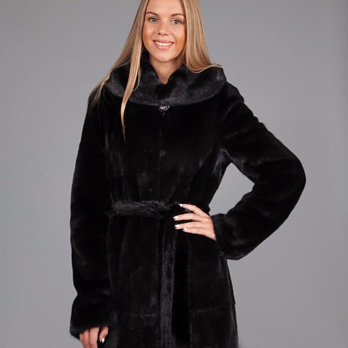 

Women's Faux Fur Coat Daily Fall & Winter Long Coat Regular Fit Basic Jacket Long Sleeve Solid Colored Black