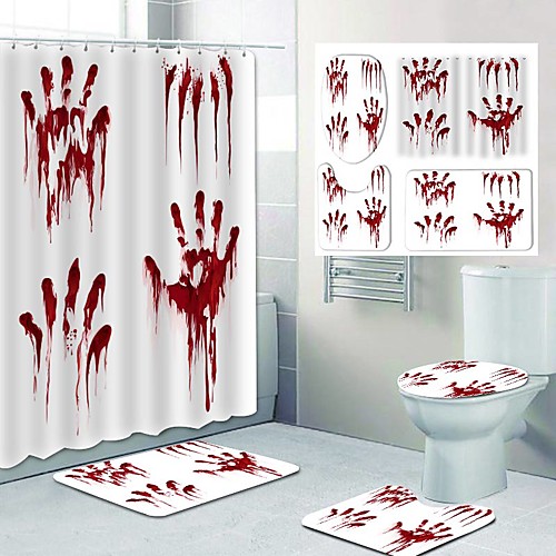 

Halloween Blood Handprint Weird Pattern Printing Bathroom Shower Curtain Leisure Toilet Four-Piece Design