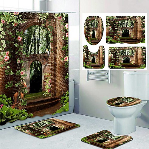 

Fresh Garden Pattern PrintingBathroom Shower Curtain Leisure Toilet Four-Piece Design