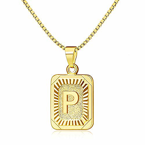

gold initial necklaces for women,letter necklace for women,rectangle necklace with letters p monogram 18k gold plated alhpabets p initial womens pendant necklace