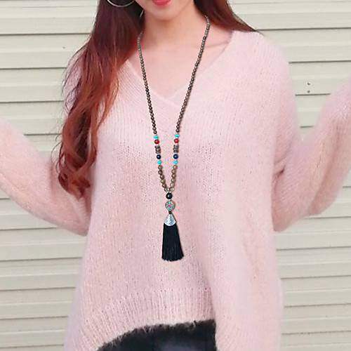 

Women's Pendant Necklace Beaded Necklace Tassel Friends Precious Gemini Blessed Faith Unique Design Ethnic Vintage Classic Wooden Resin Alloy Black Red Brown 80 cm Necklace Jewelry 1pc For Street
