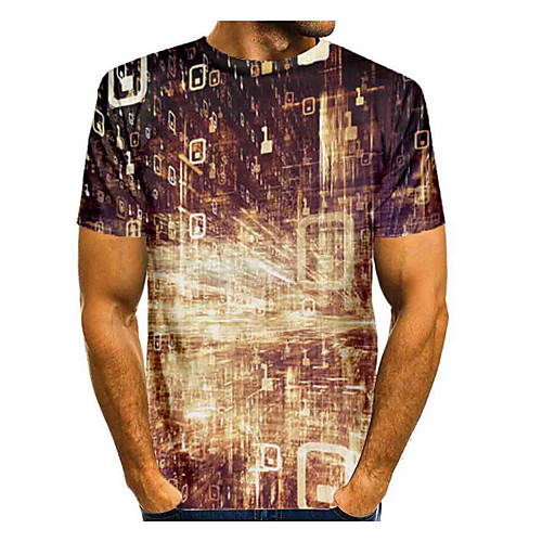 

Men's T shirt 3D Print Graphic Abstract Short Sleeve Daily Tops Basic Round Neck Camel