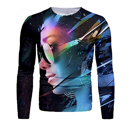 

Men's T shirt 3D Print Graphic 3D Long Sleeve Daily Tops Basic Round Neck Black