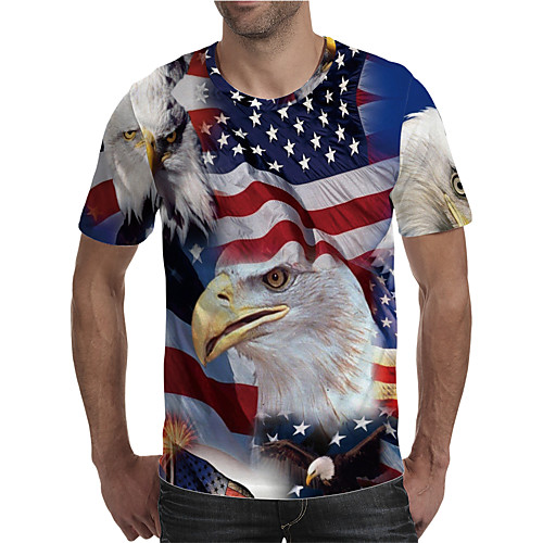

Men's T shirt Shirt 3D Print Graphic American Flag Independence Day National Flag Animal Plus Size Print Short Sleeve Daily Tops Elegant Exaggerated Round Neck Rainbow