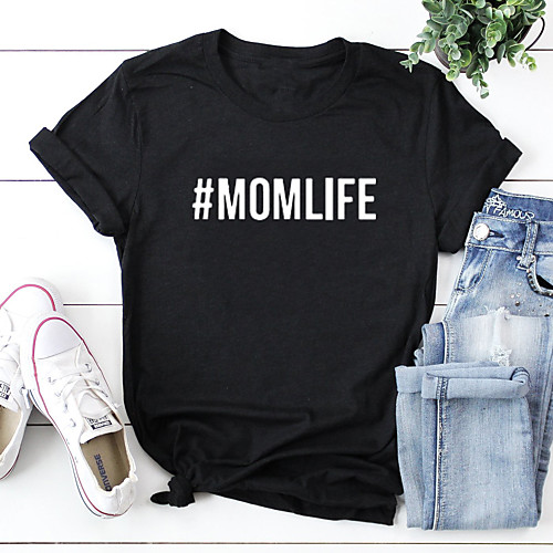 

Women's T shirt Graphic Text Letter Print Round Neck Tops 100% Cotton Basic Basic Top White Black Blushing Pink