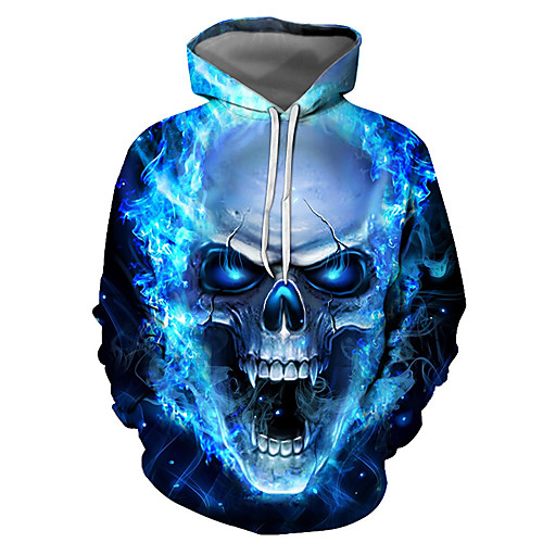 

Men's Plus Size Pullover Hoodie Sweatshirt Graphic Skull Hooded Halloween Daily Going out 3D Print Basic Casual Hoodies Sweatshirts Long Sleeve Blue