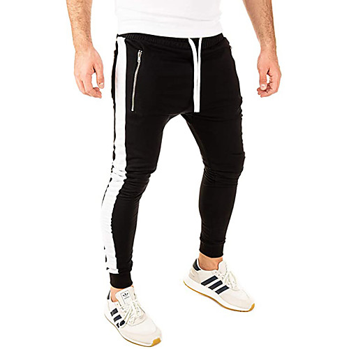 

Men's Breathable Slim Daily Sweatpants Pants Striped Full Length Black Red Gray