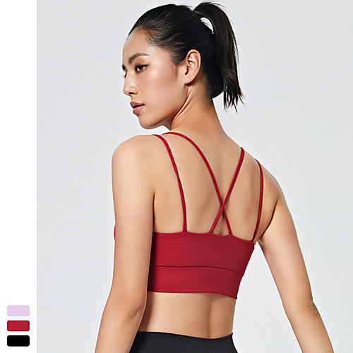 

Women's Sports Bra Light Support Summer Cross Back Removable Pad Fashion Red Light Purple Black Nylon Yoga Fitness Gym Workout Top Sport Activewear Quick Dry Breathable Comfortable Stretchy
