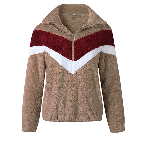 

Women's Zip Up Sweatshirt Teddy Coat Color Block Daily non-printing Basic Fuzzy Hoodies Sweatshirts Blushing Pink Camel Green