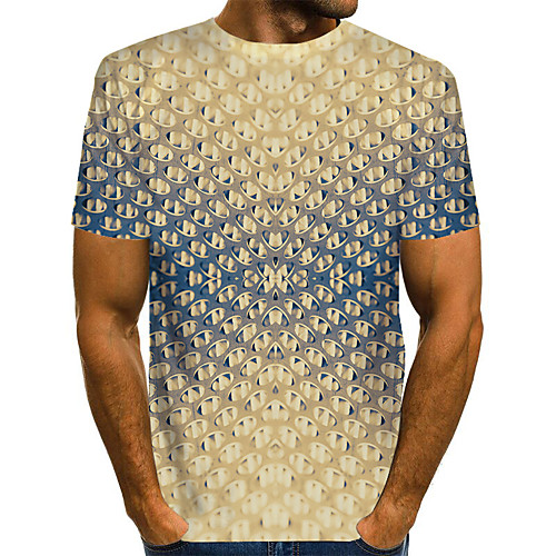 

Men's T shirt Shirt 3D Print Graphic Optical Illusion Print Short Sleeve Daily Tops Basic Exaggerated Round Neck Yellow