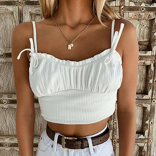 

Women's Camisole Solid Colored Pleated Bow U Neck Sexy Streetwear Tops White Black / Crop