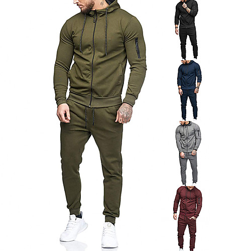 

Men's 2 Piece Full Zip Tracksuit Sweatsuit Jogging Suit Winter Long Sleeve Cotton Thermal Warm Breathable Fitness Gym Workout Running Active Training Bodybuilding Sportswear Solid Colored Jacket Dark