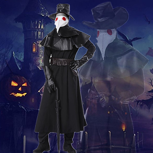 

Plague Doctor Retro Vintage Hat Mask Outfits Masquerade Men's Costume Black Vintage Cosplay Party Halloween Long Sleeve / Leotard / Onesie / Shawl / Gloves / Waist Belt