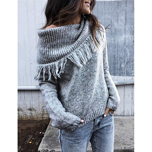 

Women's Stylish Knitted Solid Colored Plain Pullover Long Sleeve Sweater Cardigans Crew Neck Round Neck Fall Winter Blushing Pink Light gray Dark Gray